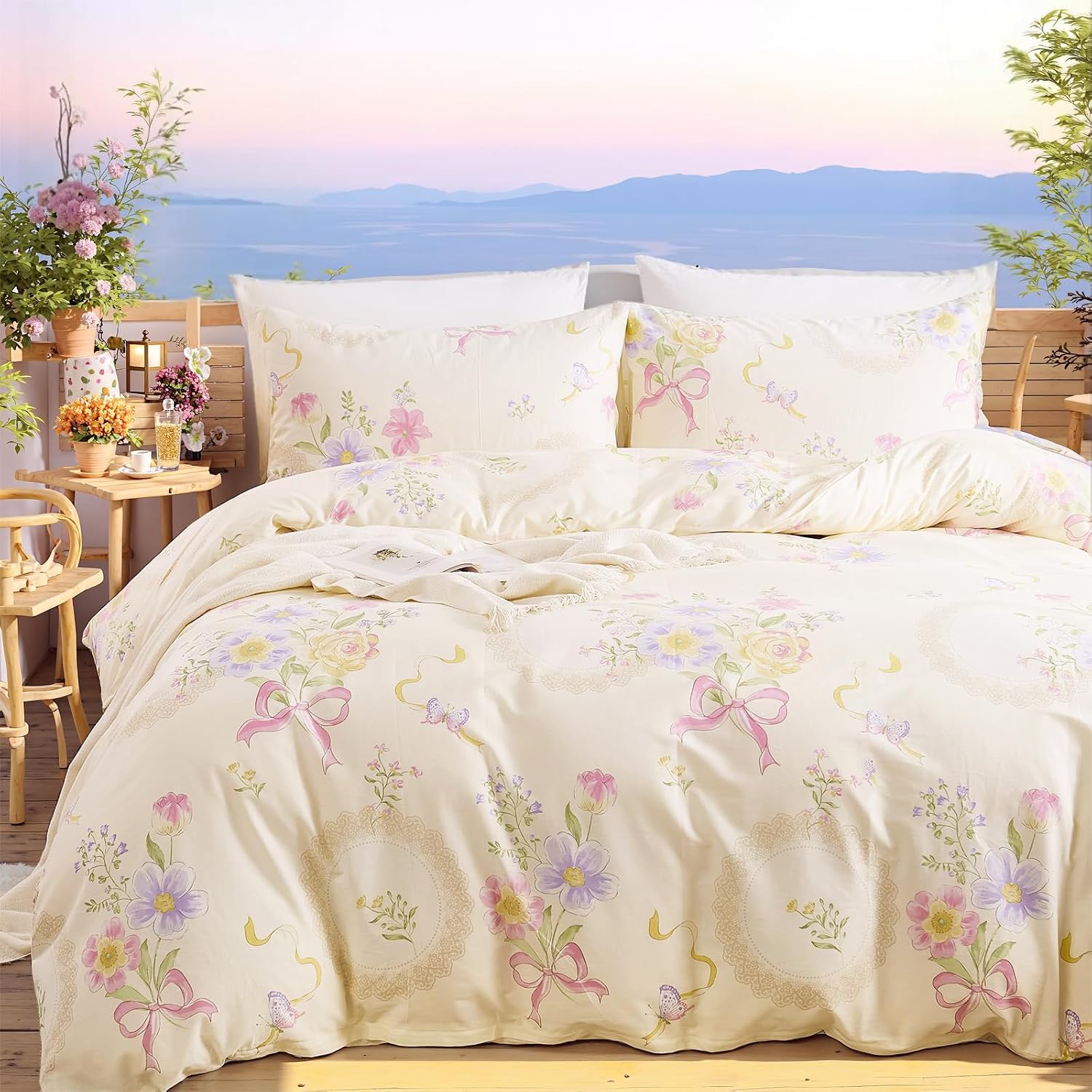 Aesthetic Floral Duvet Cover - Blumenmuster-Bettbezug für Queen-/King-Size-Betten – 100 %