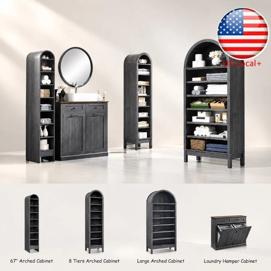 Storage & Organization - 67 cm hoher, gewölbter Badezimmerschrank, 8-stöckiger,