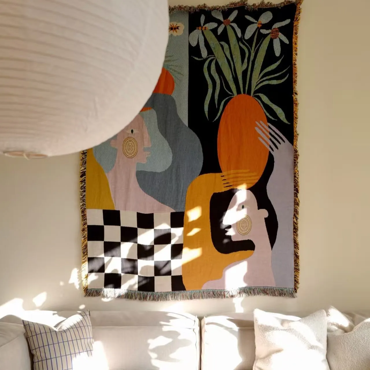 Boho Throw Blanket Fringe - Moderne Abstrakte Kunst-Wandteppich Boho Gewebter Jacquard-Wandbehang