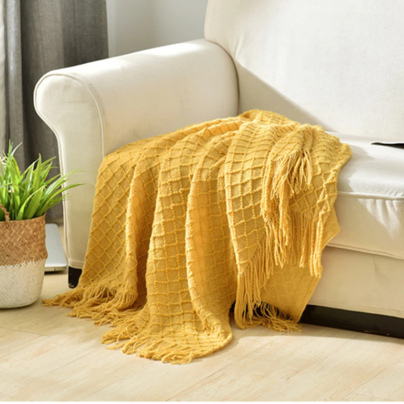 Senfgelbe Strukturierte Strick – Boho Throw Blanket Fringe Bewertung und Preis